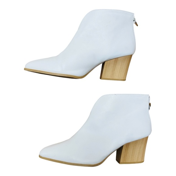 Qupid White Ankle Boots with Tan Heel - Picture 3 of 6